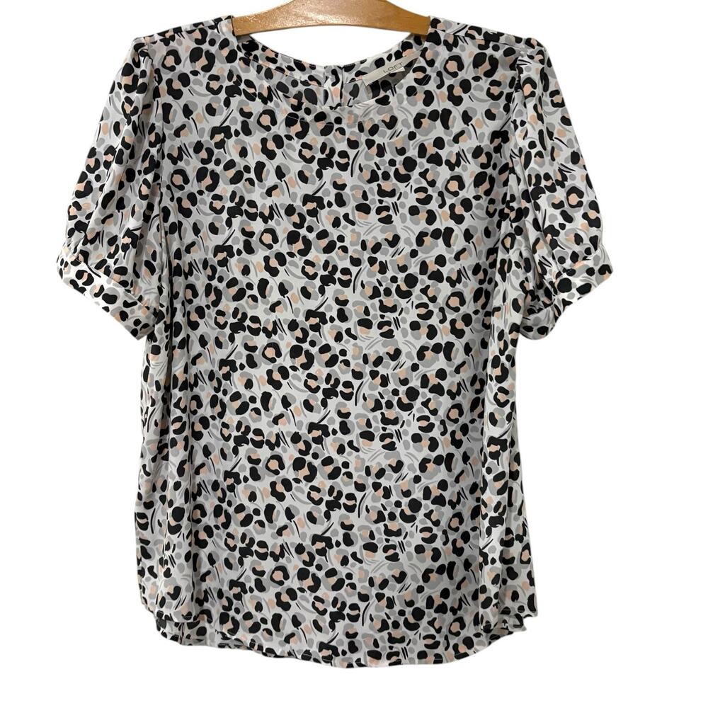 Ann Taylor LOFT | Top Animal Print Short Sleeve Business Career Gray- Size Large